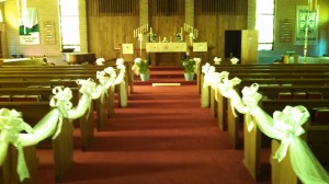 Bows adorned the church pews.