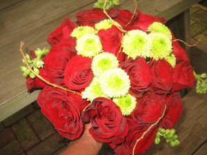 Brooke's bridal bouquet carried out her red and green color scheme.