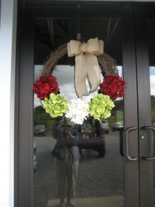 Guests leaving Brooke's wedding were bid farewell through doors decorated with these wreaths.