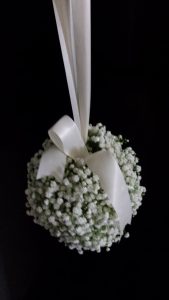 Flower girls carried these baby's breath pomanders.